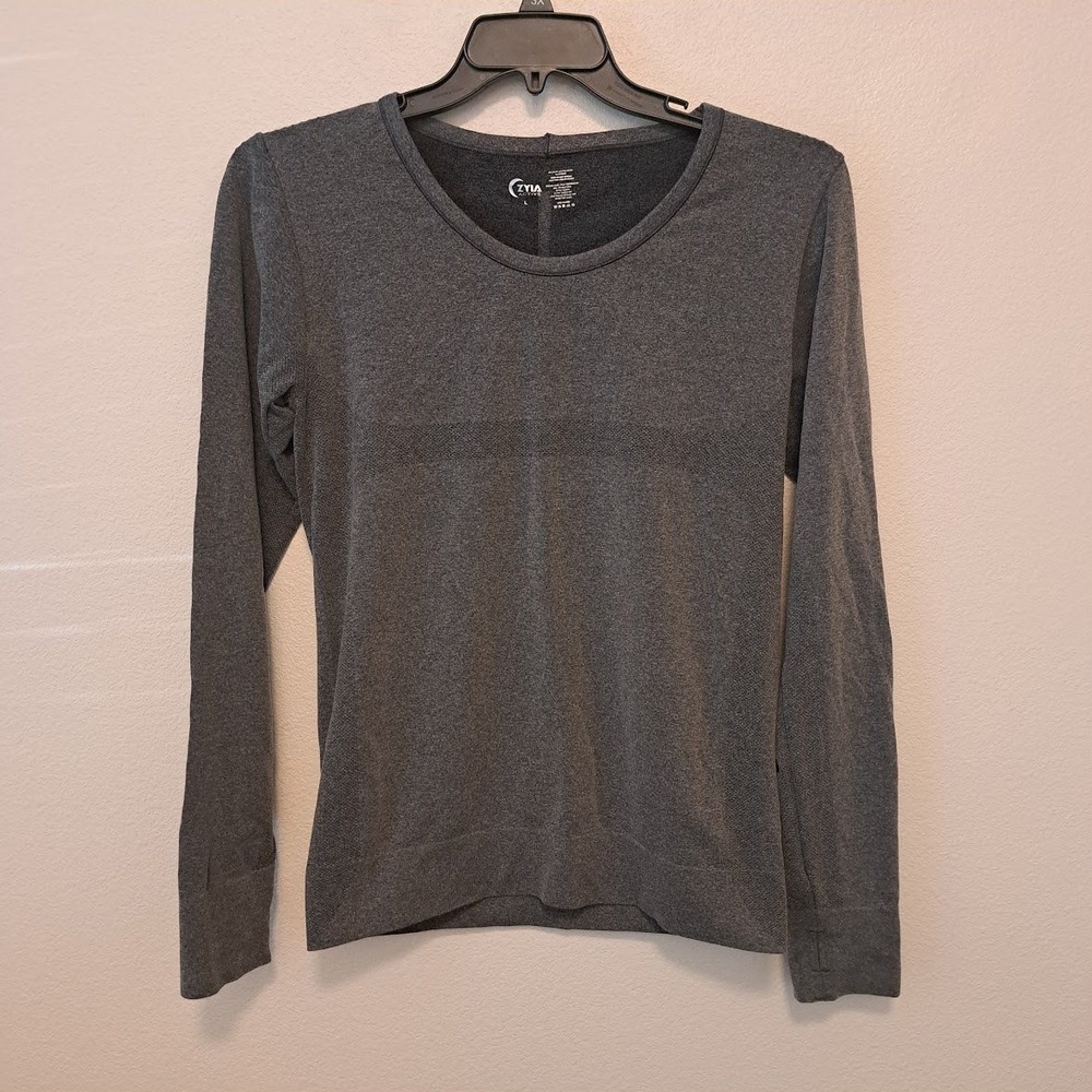 Zyia Active Havana Long Sleeve Top Gray Heather Thumbhole Athletic Shirt Large